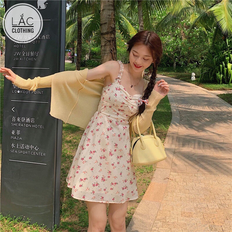 Set Váy Hai Dây + Áo Cardigan Len Phong Cách Bánh Bèo 2021 M12