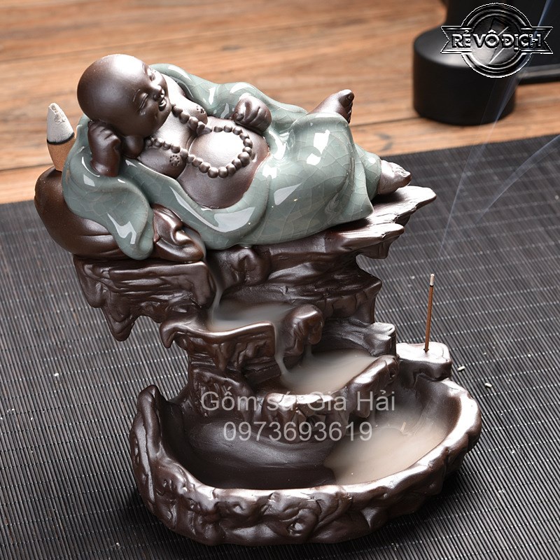 Thác khói trầm hương Phật Di Lặc cát tường may mắn tặng kèm 5 nụ trầm