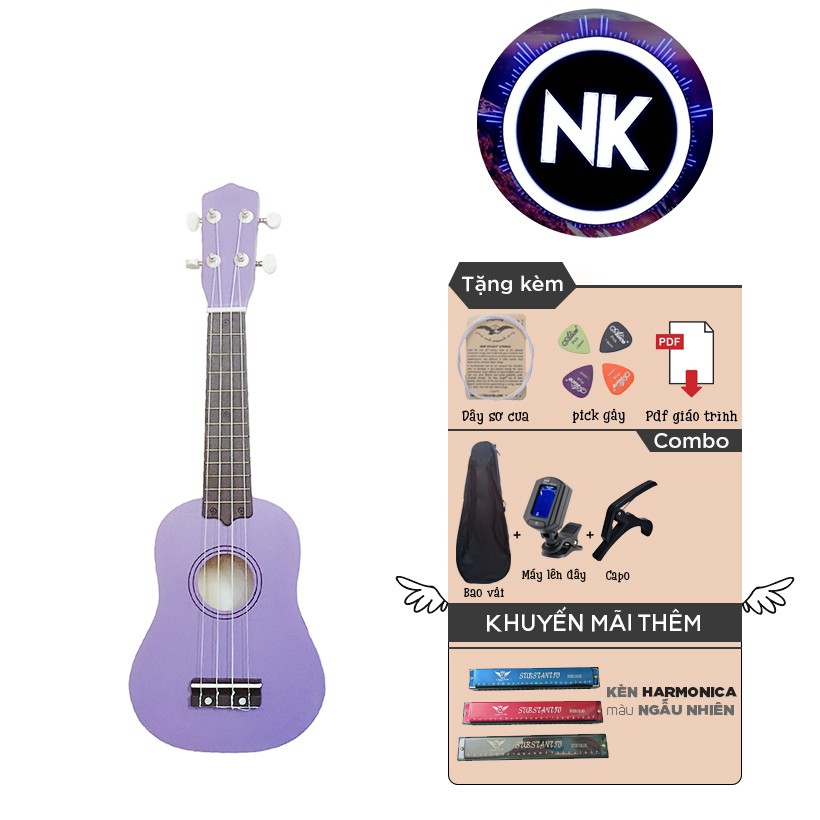 (MUA 1 ĐƯỢC 9) Đàn Ukulele Soprano 21" Full Phụ Kiện + Bao Vải + Capo + Tuner + Kèn Harmonica