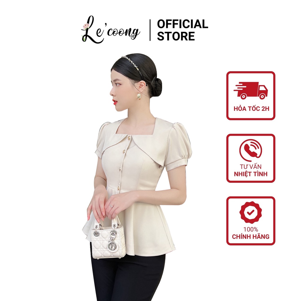 Áo Công Sở Kiểu Peplum LECOONG A55 Cổ Vuông Tay Bồng Thiết Kế Thanh Lịch