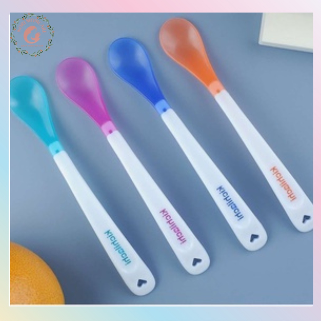 Thìa silicon báo nóng Kichilachi, Muỗng silicon mềm cho bé ănn dặm giúp bé ăn ngoan, ngon miệng
