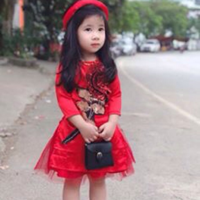Áo dài cách tân hoa hồng đính kim sa