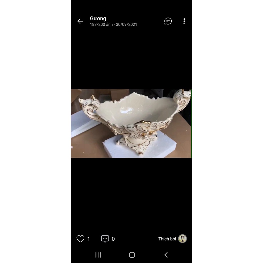 Đĩa Đưng trái cây,Hoa Qủa- Khay Đựng Bánh kẹo hoa quả Bằng Gốm hoạ tiết hoa nổi 3D-kt 42*24*26cm-Trang trí bàn,tủ,kệ