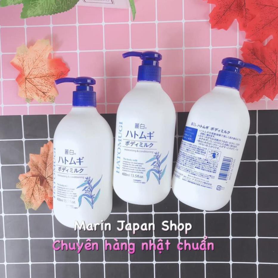 (Sale, chuẩn bill nhật)  Sữa dưỡng thể ban đêm cấp ẩm chống nẻ Hatomugi BODY MILK Nhật Bản 400ml