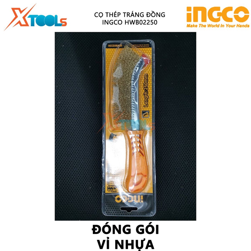 Cọ thép tráng đồng INGCO HWB02250 | Cọ vệ sinh rỉ sắt Chiều dài 250mm- 60/T Tay cầm nhựa Tráng đồng cọ rửa các bụi bặm,