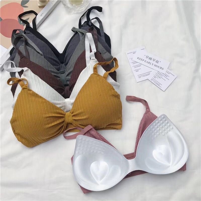 Áo bra thắt nơ 2 dây chất cotton không gọng đệm mỏng siêu nâng ngực AB7 | BigBuy360 - bigbuy360.vn