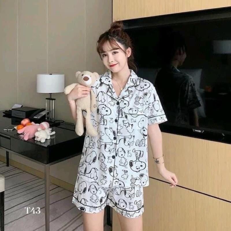 Bộ đồ ngủ hai dây nữ tay cộc quần đùi chất lụa kate mềm mịn họa tiết nhiều màu