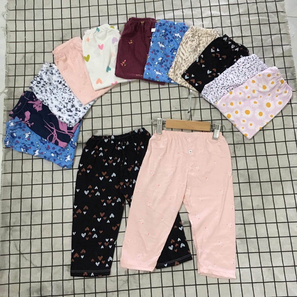 Quần legging dài chất cotton dày dặn co giãn cho bé gái 8-24kg
