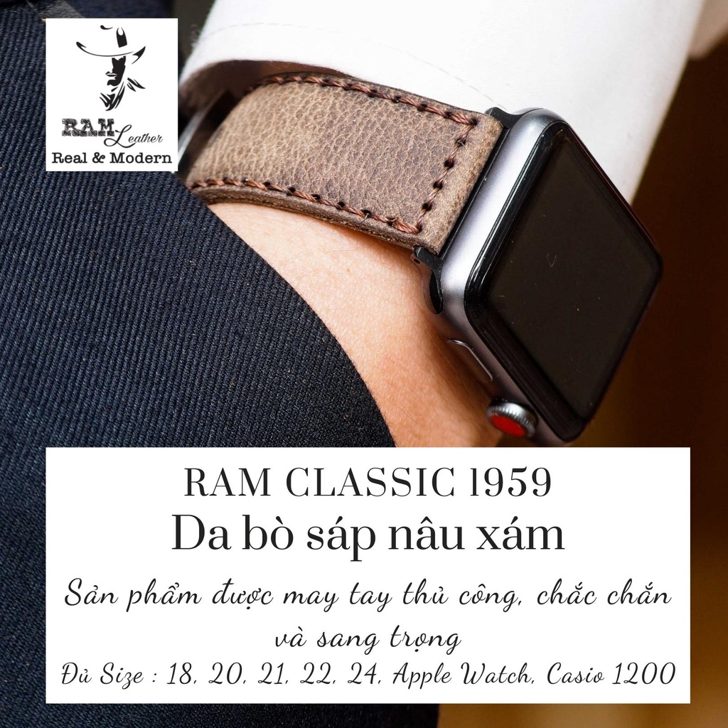 Dây Đồng Hồ Da Thật RAM Leather 1959 Da Bò Sáp Vân Hạt Bền Đẹp