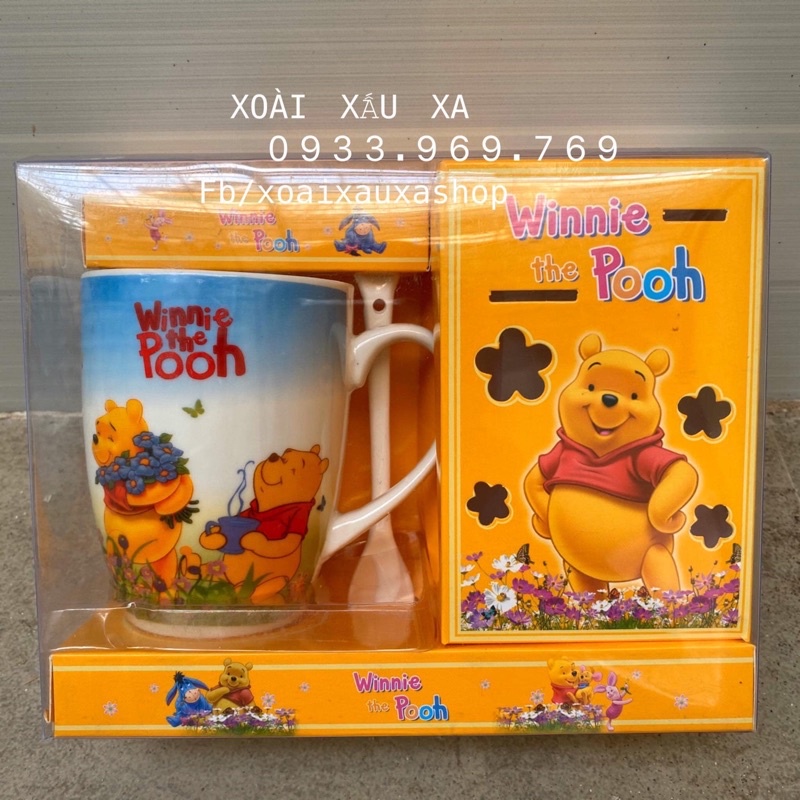 ly sứ kèm muỗng hình gấu pooh ly nước văn phòng dễ thương