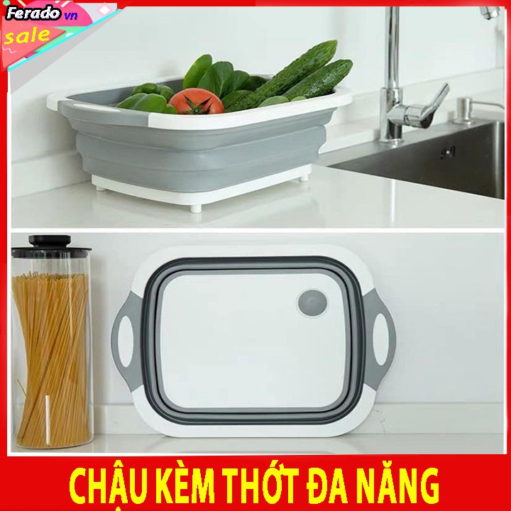 Chậu gấp gọn kèm thớt và rổ đựng tiện dụng đa năng loại LỚN 3 in 1