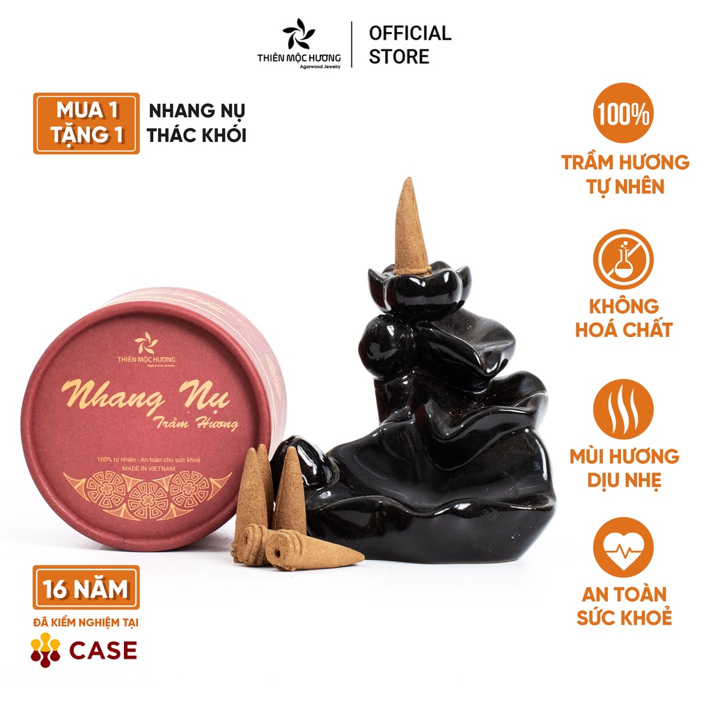 Nụ trầm hương cao cấp tặng 1 thác khói trầm hương khói ngược THIÊN MỘC HƯƠNG hộp 40 nụ 16 năm