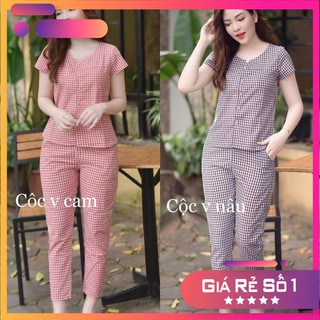 Bộ Nữ Tay Cộc Quần Dài Siêu Đẹp Mã Cộc V Nâu - Hàng Cao Cấp
