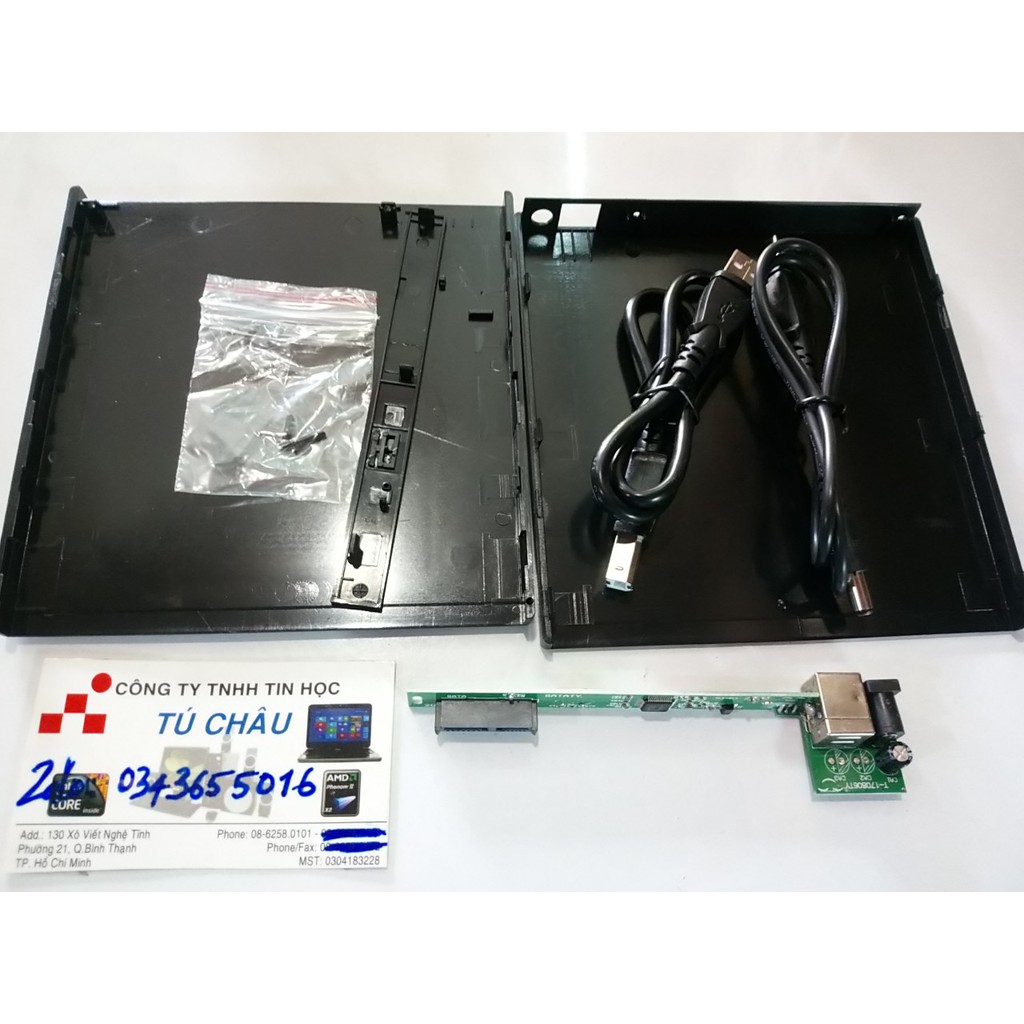 Hộp gắn DVD SATA Laptop - Chuẩn dày 12.7mm - Cáp kết nối USB