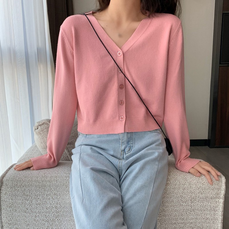 Áo khoác dệt kim cổ chữ v thời trang nữ