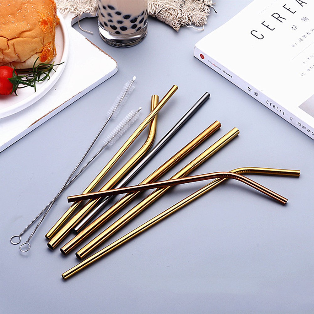 Ống Hút Inox Thép Không Gỉ 304 Cao Cấp Và Bàn Chải Cọ Rửa - Ống Hút Dài Đủ Size Cho Mọi Đồ Uống & Trà Sữa