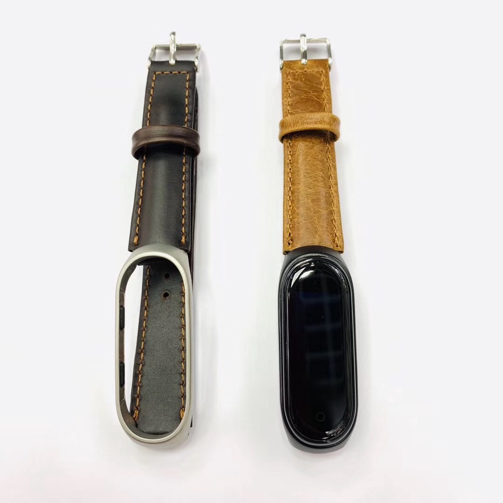 Dây Đeo Bằng Da Thật Cho Đồng Hồ Thông Minh Xiaomi Mi Band 5 Miband 3 4 5 6