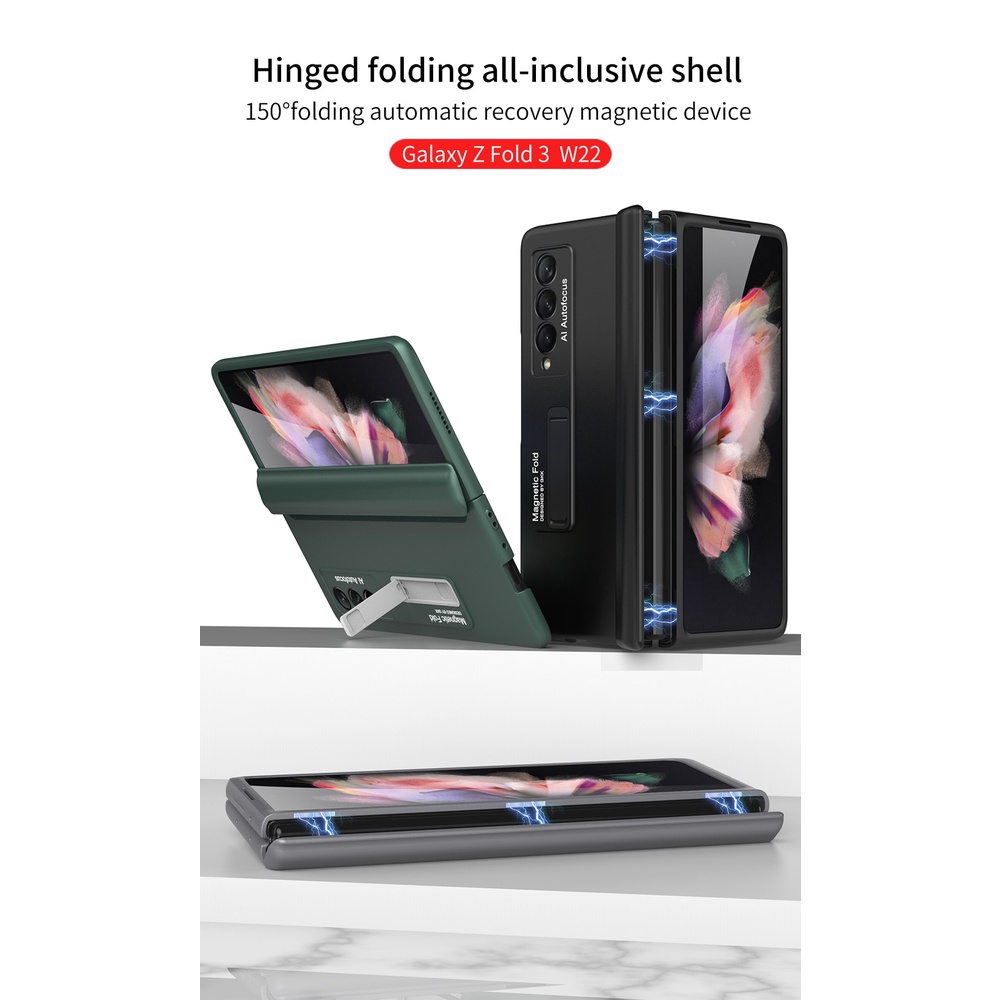 Bao Da Điện Thoại Nắp Gập Từ Tính Có Giá Đỡ 3 Ngăn Cho Samsung Galaxy Z Fold 3 Fold3 W22