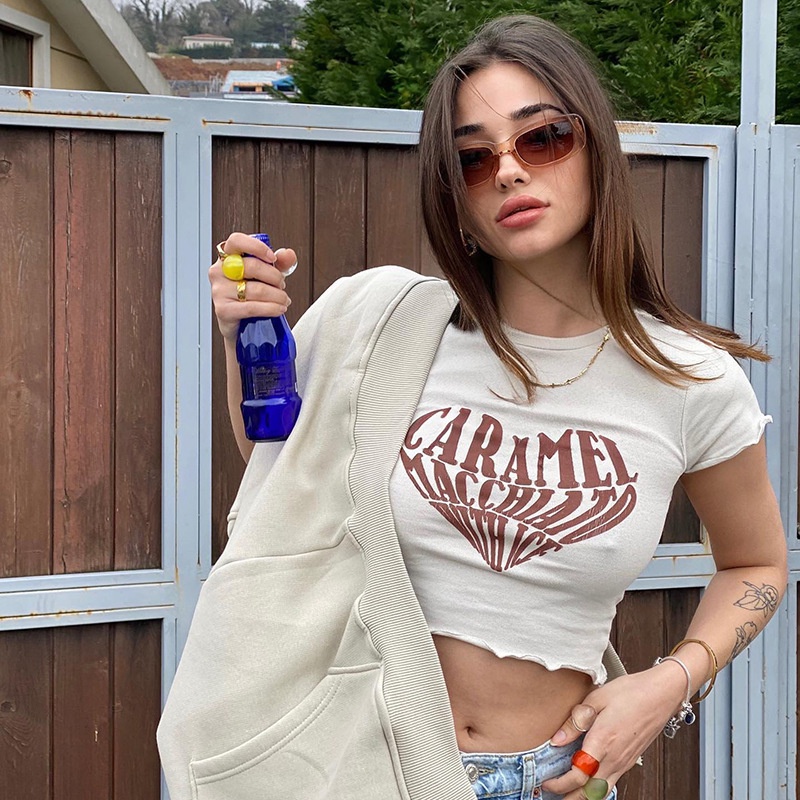 Áo Thun Nữ Ngắn Tay Cổ Tròn In Chữ Thời Trang