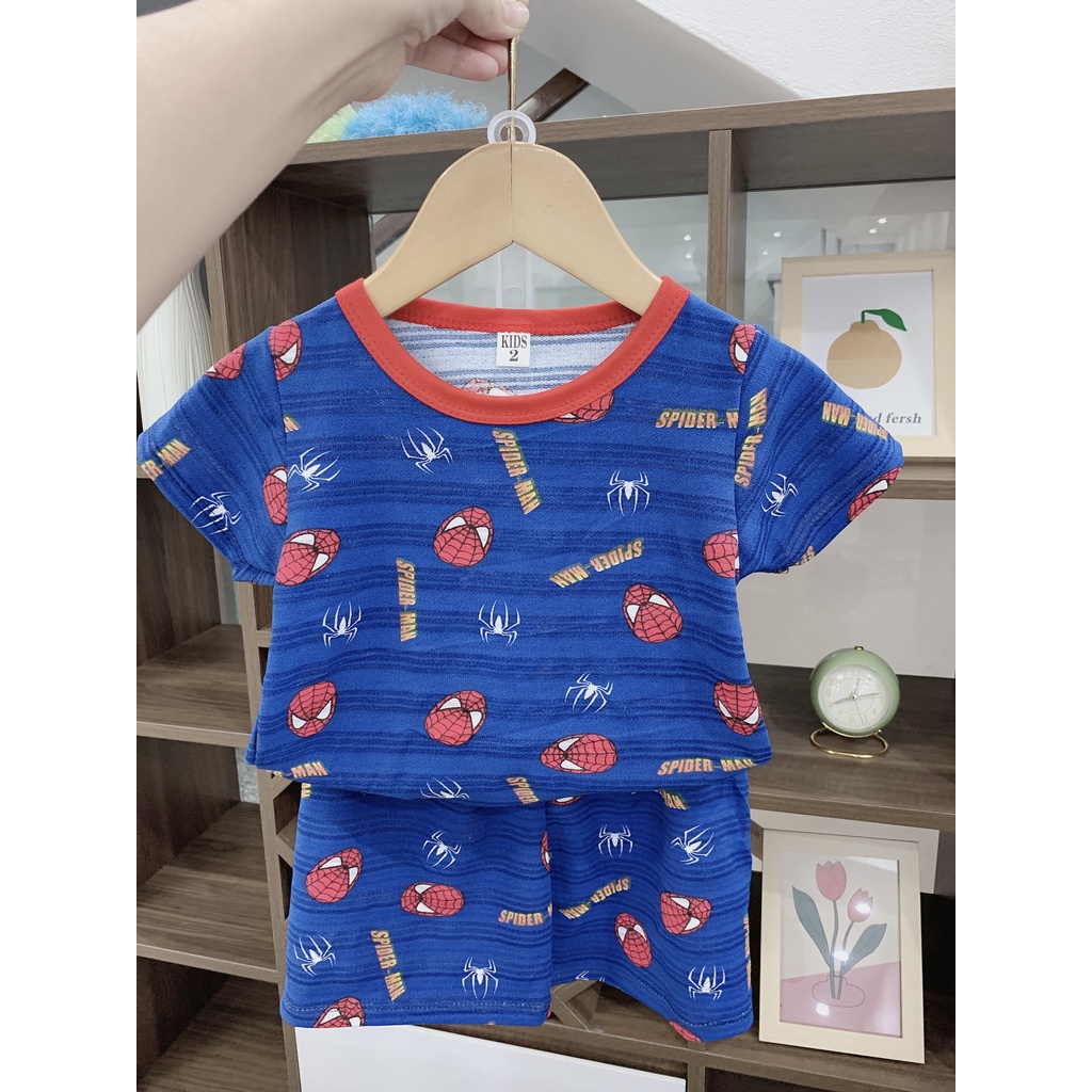 Bộ Cộc Tay, Ngắn Tay Thun Lạnh Xuất Hàn In Tràn Họa Tiết Bảng 6 Màu Dễ Mặc Cho Bé B1008
