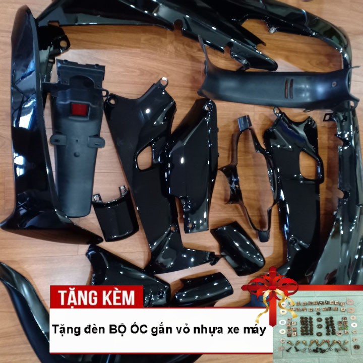 Dàn áo xe Wave Alpha, Wave zx, Wave 110 đời 2002-2006 dòng pha 2 bóng, nhựa ABS nguyên sinh màu ĐEN, tặng kèm bộ ốc