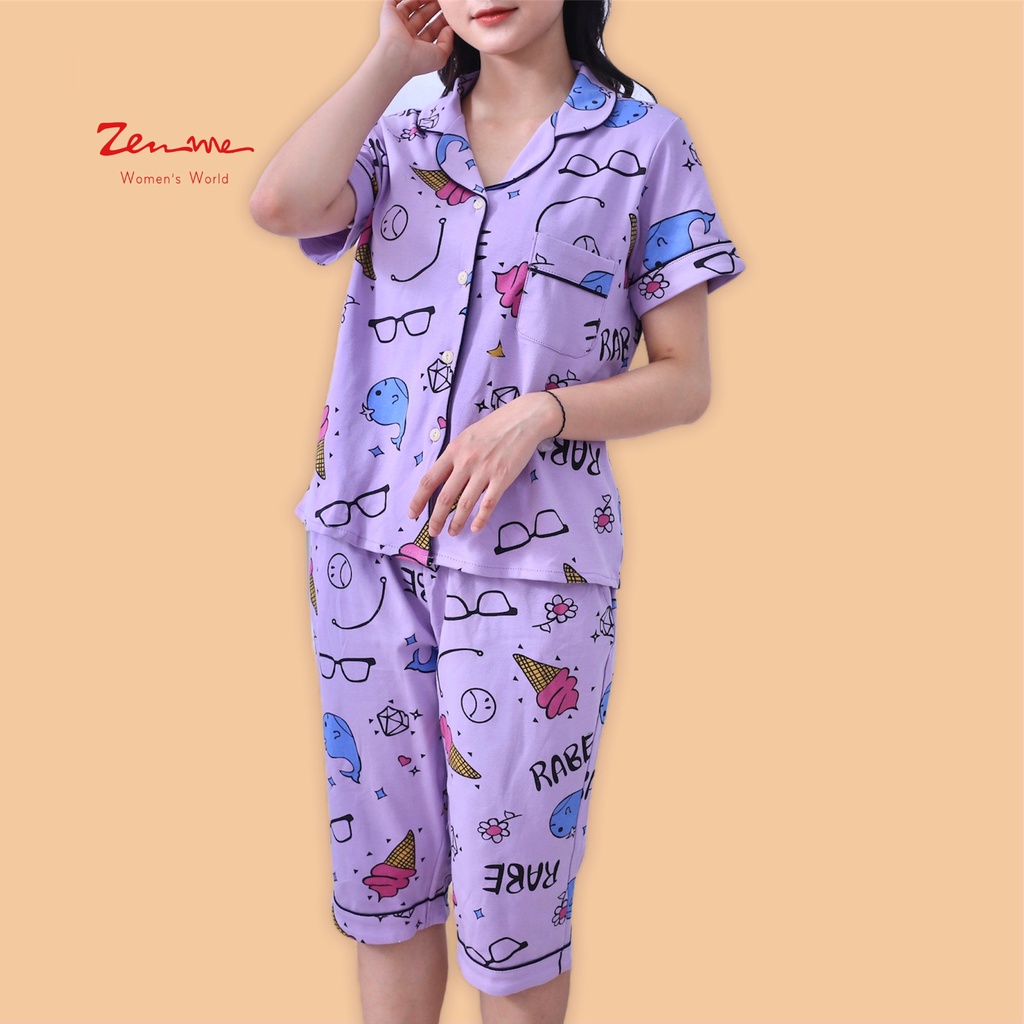 Đồ bộ mặc nhà Zen Me Pijama cộc lửng, chất liệu cotton mềm dày dặn, đanh chất, họa tiết dễ thương