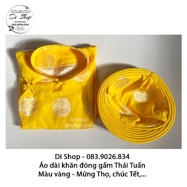 Áo dài khăn đóng nam vải gấm Thái Tuấn - MÀU VÀNG