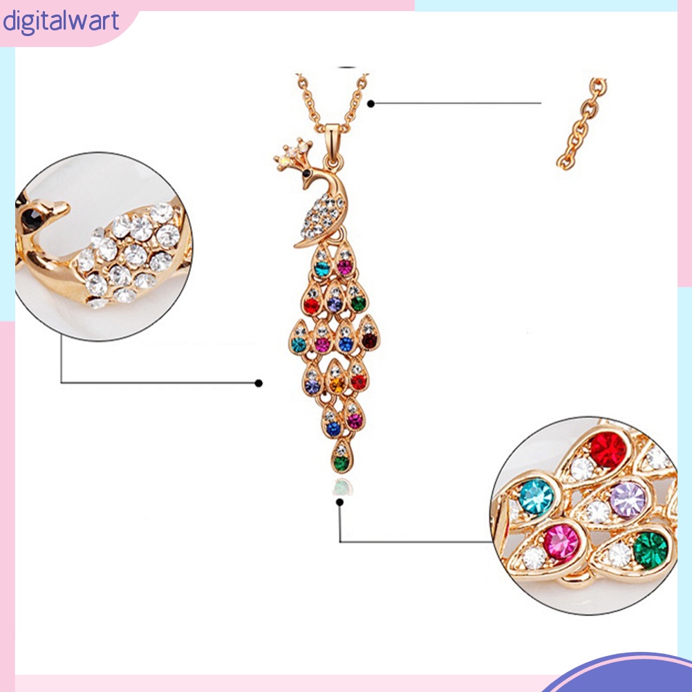 Dây Chuyền Dài Mặt Hình Chim Công Đính Kim Cương Nhân Tạo Hợp Thời Trang