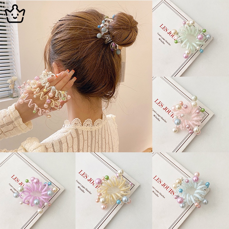 Thun Cột Tóc Đính Ngọc Trai Nhân Tạo Phong Cách Hàn Quốc JP6