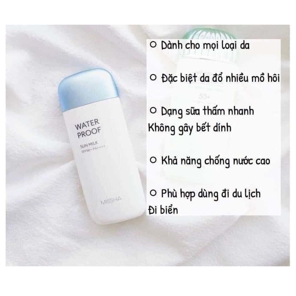 Kem chống nắng Missha All-Around Safe Block Waterproof Sun Milk SPF50+/PA++++ màu xanh dương