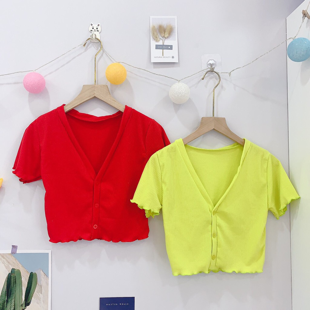 [HÌNH THẬT ÁO THUN CROPTOP ÔM BODY GÀI NÚT 57