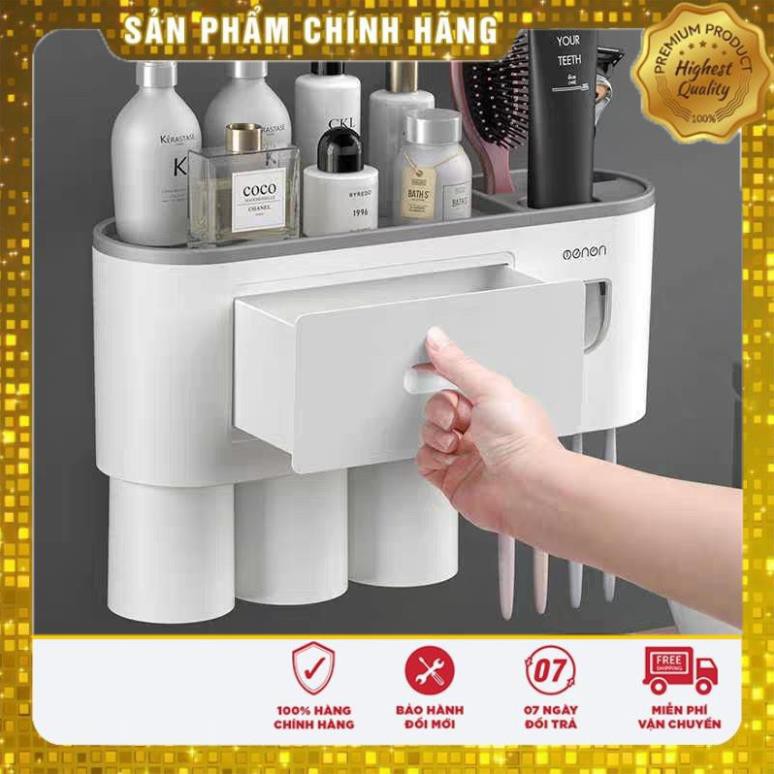 [ Hàng Hottrend ]:  Bộ nhả kem đánh răng dán tường 3 cốc hút từ tính treo bàn chải đánh răng thiết kế hiện đại chắc chắn