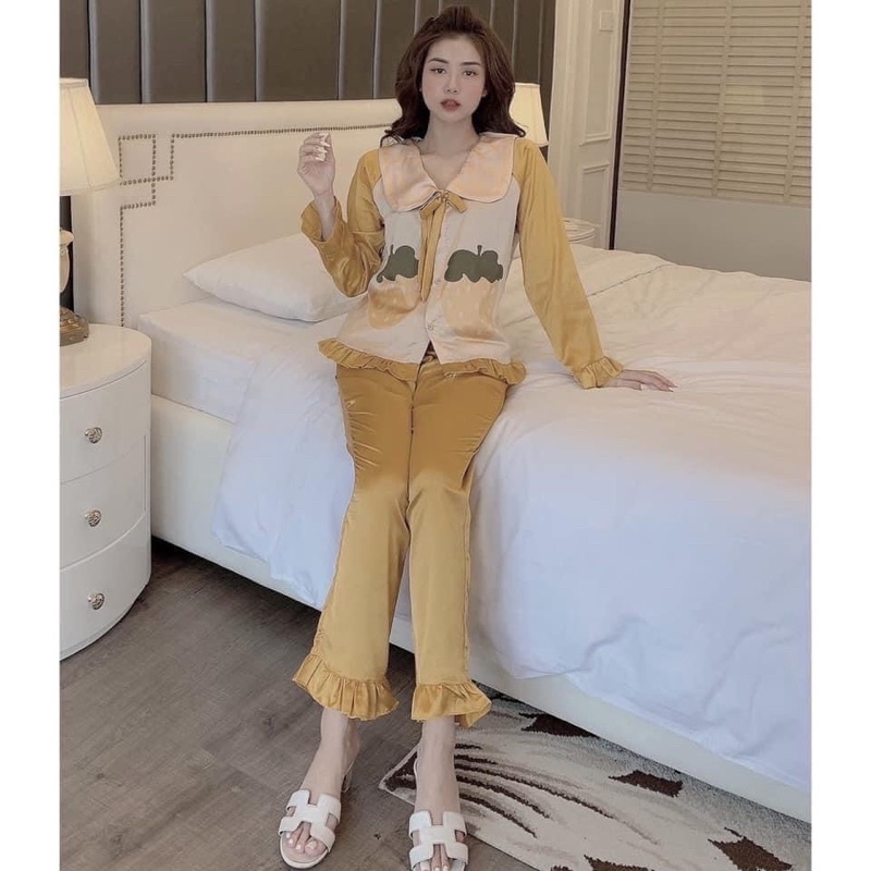 Bộ Ngủ Pijama Lụa Satin Dâu Dài Tay | BigBuy360 - bigbuy360.vn