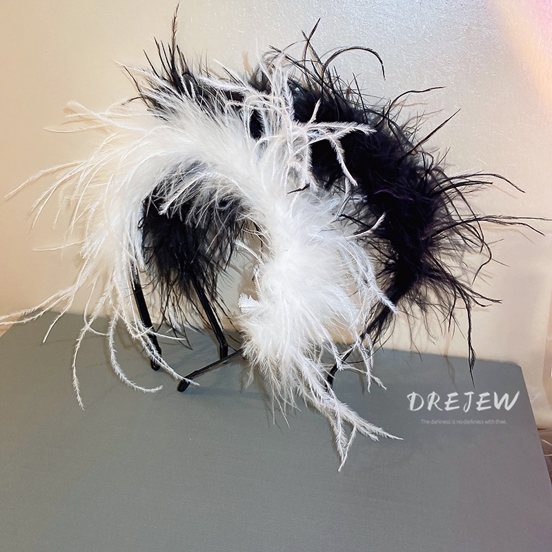 DREJEW Cài tóc dongdaemun hình đầu lâu lông vũ phong cách Hàn Quốc