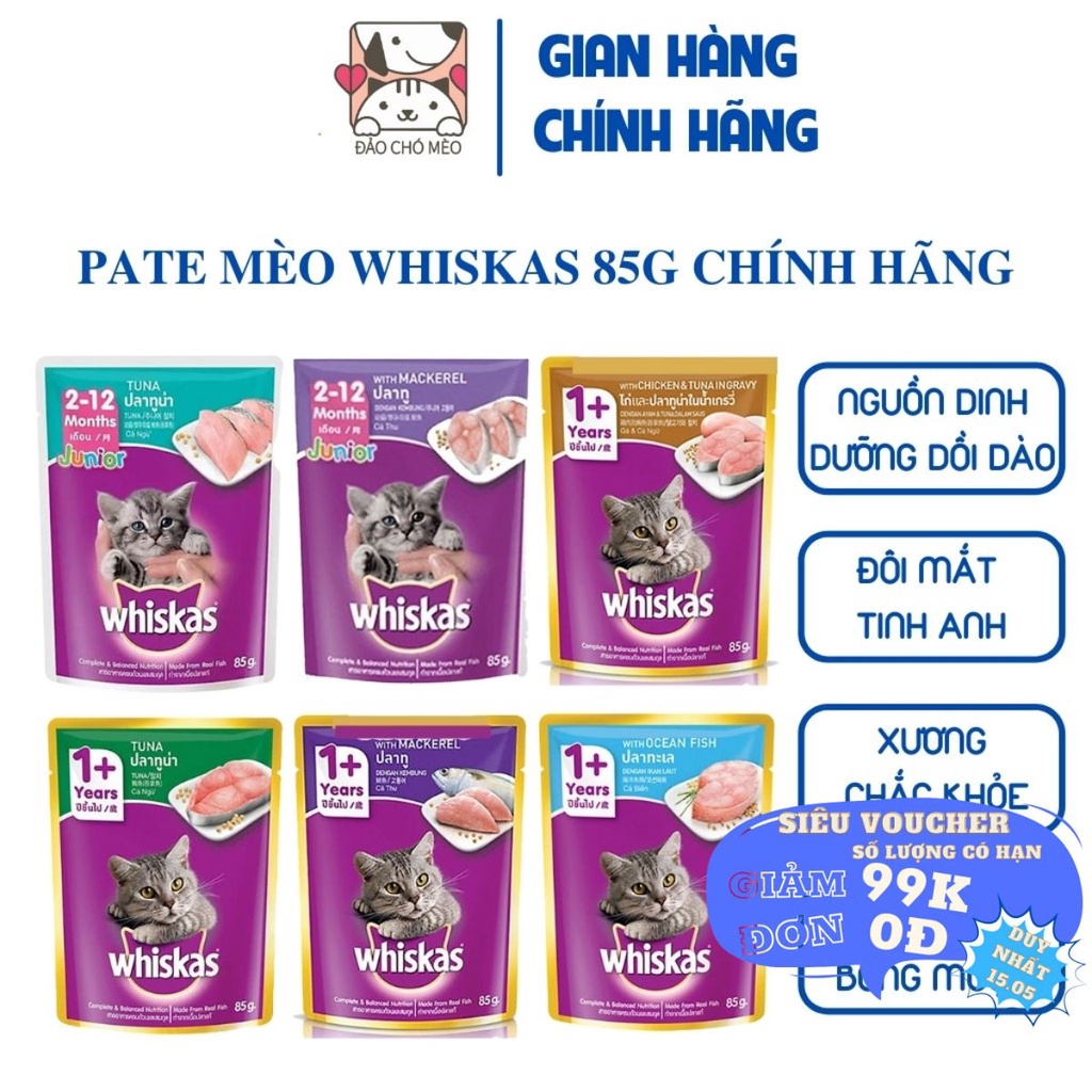 [Mã SKAMLTSM9 giảm 10% đơn 99K] Pate Mèo Whiskas Junior Tuna 85g cung cấp nguồn dinh dưỡng dồi dào cho mèo - Đảo Chó Mèo