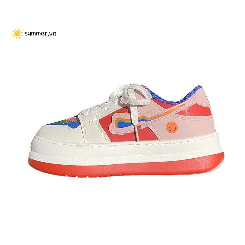 Giày bánh mì mũi to màu sắc cầu vồng phong cách Nhật Bản thiết kế mới đơn giản dễ phối đồ cho nữ