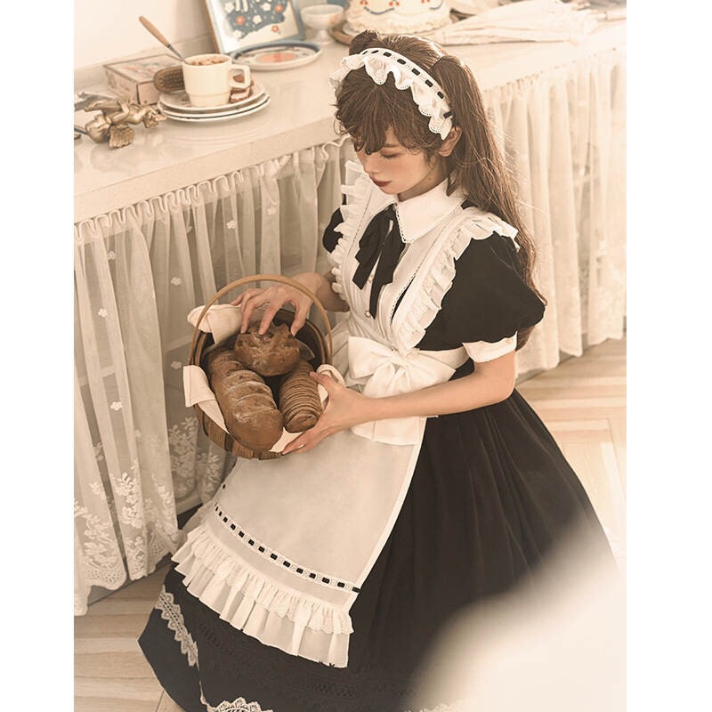 YAS0444-Váy Lolita tạp dề hầu gái dáng dài