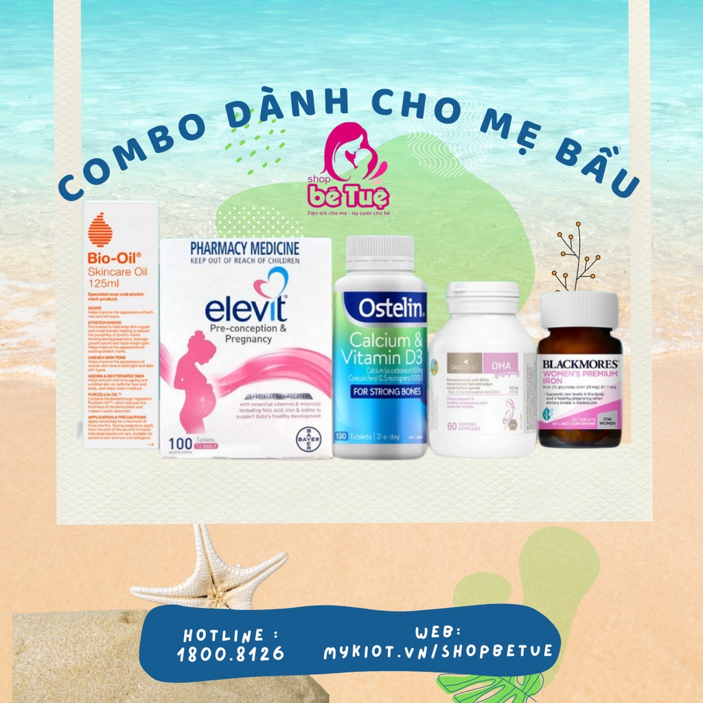 COMBO BẦU ÚC - BỘ TỨ VITAMIN ÚC DÀNH CHO BÀ BẦU DATE 2024 (Elevit bầu, Canxi bầu, DHA bầu, Sắt bầu)