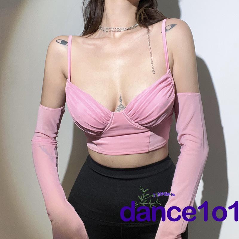 Áo croptop hai dây cổ chữ V màu sắc đơn giản thời trang cho nữ