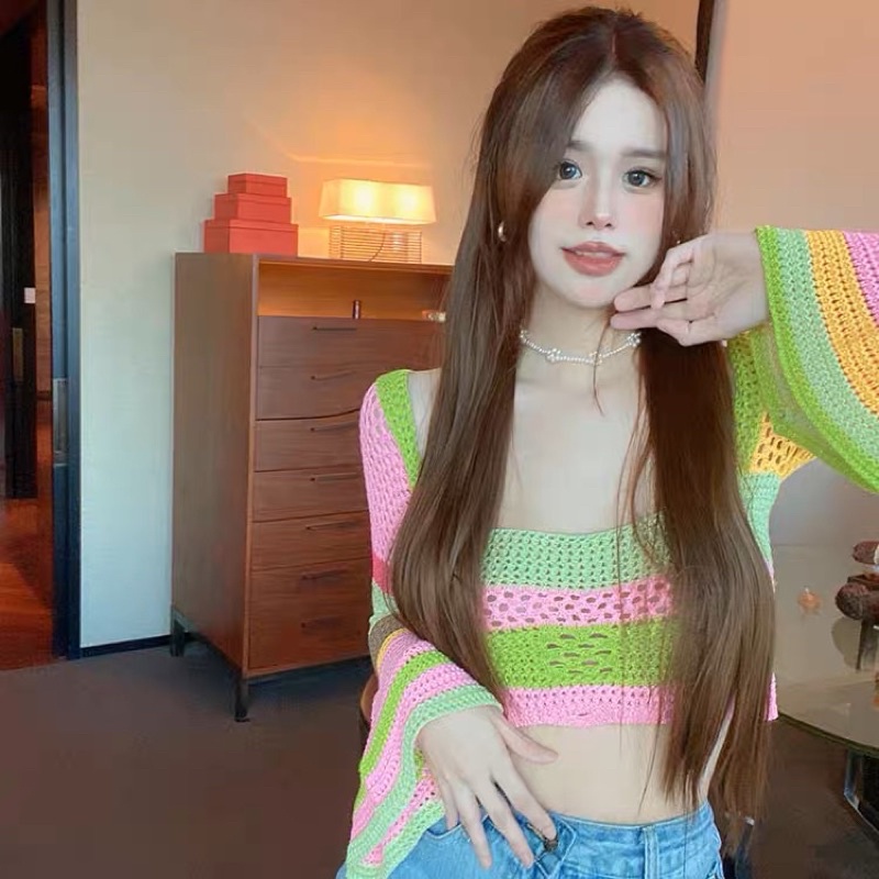 ÁO LEN CỔ VUÔNG TAY BÈO NỮ ULZZANG