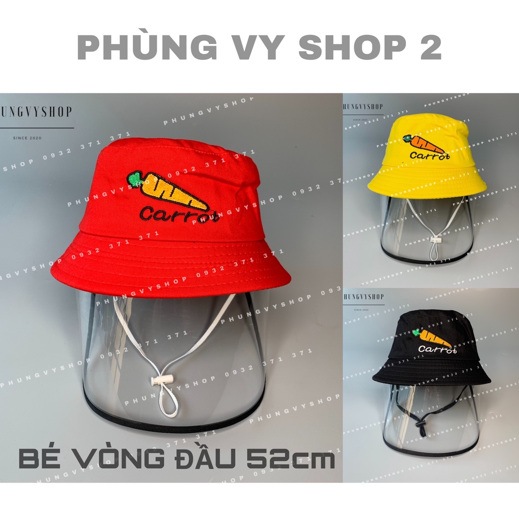Bé trên 2-5 Tuổi/Vòng đầu 52cm- Nón CHỐNG GIỌT BẮN thêu CarotCam- Mũ trẻ em