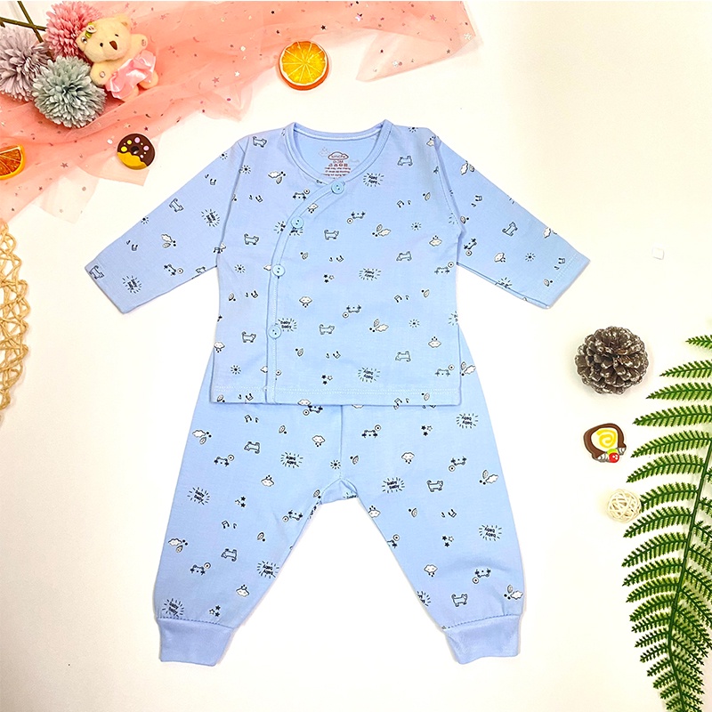 Bộ Dài Tay Cho Bé Sơ Sinh Khuy Lệch In Họa Tiết 3-9kg BR54 _ B2