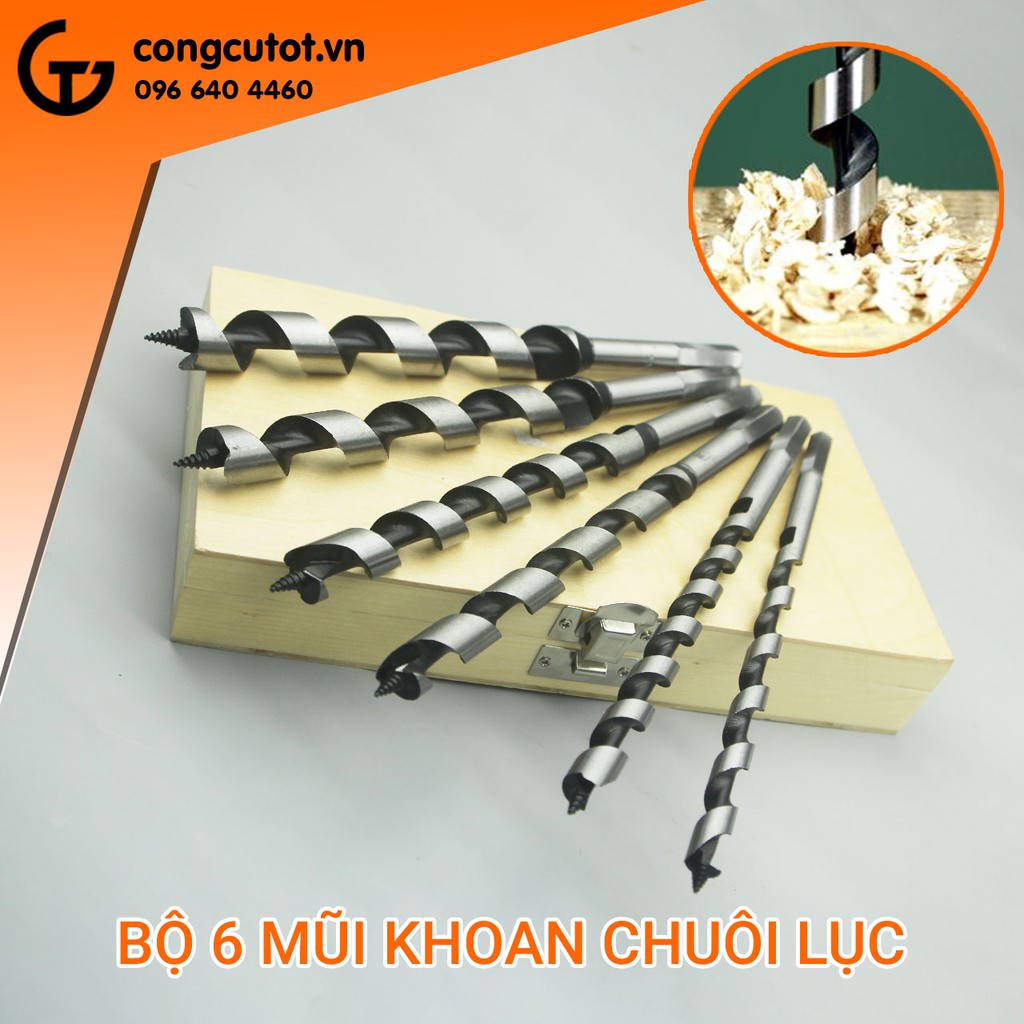 Hộp 6 mũi khoan gỗ xoắn ốc chuôi lục 10-20mm