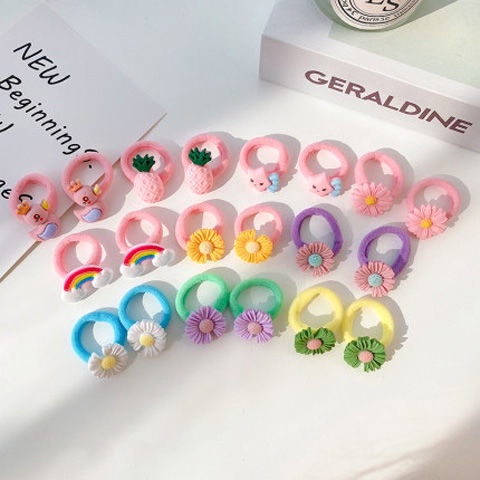 Set 10 thun buộc tóc Vải hình thú, trái cây, bông hoa