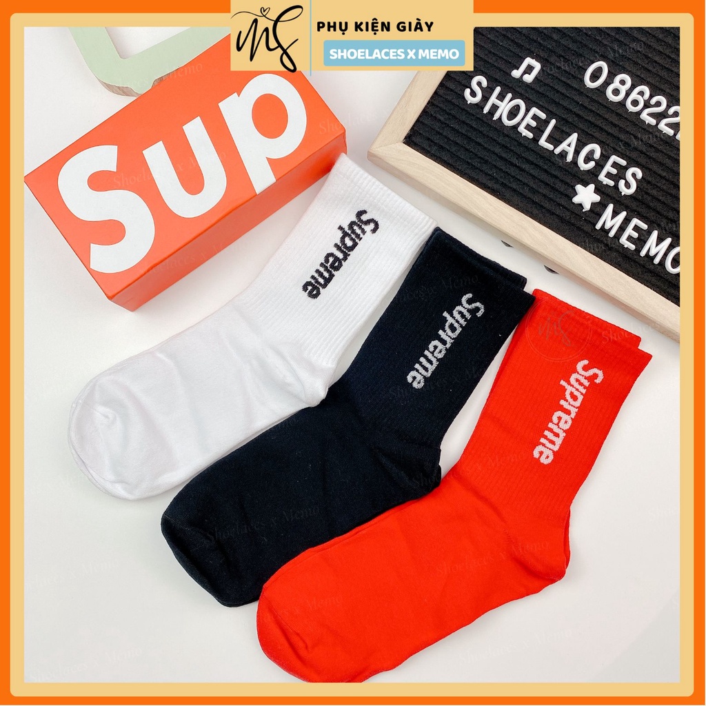 Combo 3 đôi tất Supreme full box ,tất vớ cao cổ Supreme Crew Socks SPT3- [ Tặng Kèm Đầu Dây Giày ]