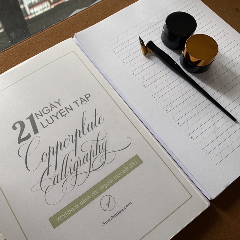 Trọn Bộ Workbook Và Dụng Cụ Tập Viết Copperplate Calligraphy Dành Cho Người Mới Bắt Đầu -Tặng File Guideline
