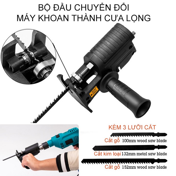 Bộ Chuyển Đổi Máy Khoan Thành Máy Cưa Lọng Cầm Tay HILDA (Tặng kèm 3 lưỡi cưa), bảo hành 1 năm