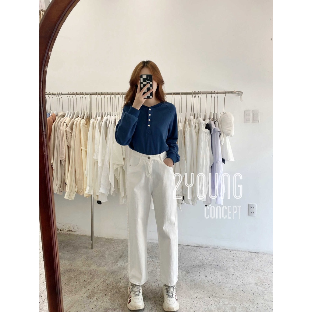 [2YOUNG] [ẢNH THẬT SHOP CHỤP] Áo sweater hàng nút, 6 nút trắng A919