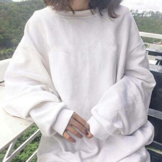 Sweater trắng trơn basic unisex tay dài - hàng cao cấp