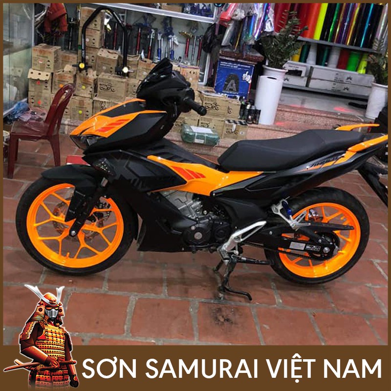 Sơn Samurai màu cam huỳnh quang 55 chính hãng, sơn xịt dàn áo xe máy chịu nhiệt, chống nứt nẻ, kháng xăng